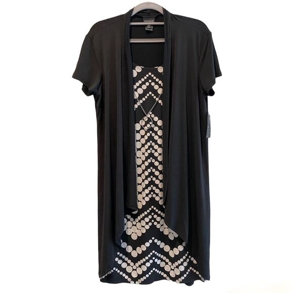 En Focus Studio Geometric Design Short Sleeve‎ Dress Black White Size 12 NWT! - Picture 1 of 8